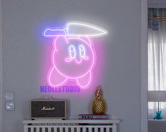 CUTE Pink Balloon with KNIFE Japanese Anime Game Character - LED Neon Sign, Custom Neon, Neon Light