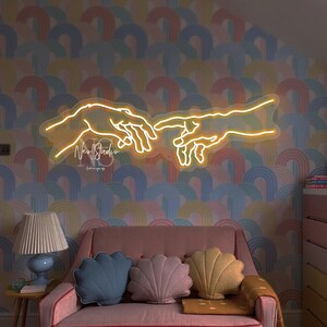 Creation Of Adam Hands - LED Neon Sign, Custom Neon, Neon Light,  Modern Art Unique Home Decoration