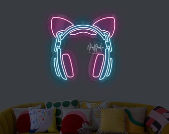 GAMER Cat Ears Headphones - LED Neon Sign, Custom Neon, Neon Light