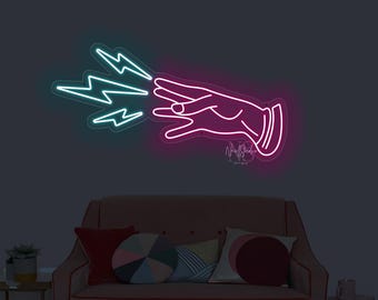 Gaming Power Hand with Lightning Bolts - LED Neon Sign, Custom Neon, Neon Light