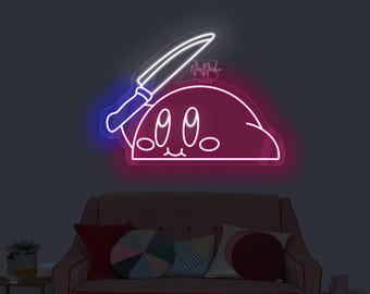 Pink Poyo KIRBY  With A Knife - LED Neon Sign, Custom Neon, Neon Light