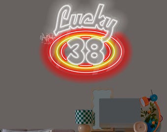 Lucky Casino Neon Sign - Red Yellow White LED Man Cave Light, Retro Bar Wall Decor, Vintage Game Room Neon Lamp