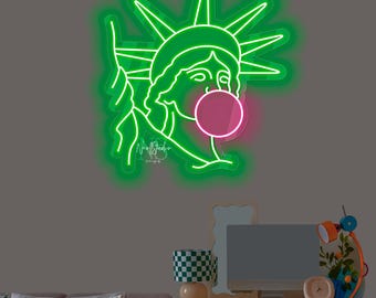 Statue of Liberty Blowing Bubble Gum - NYK LED Neon Sign, Custom Neon Light, Pop Art Wall Decor