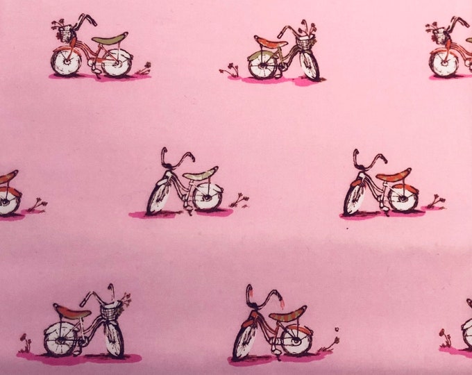 Heather Ross Vintage Fabric Pink Bicycle Munki Munki 10x17