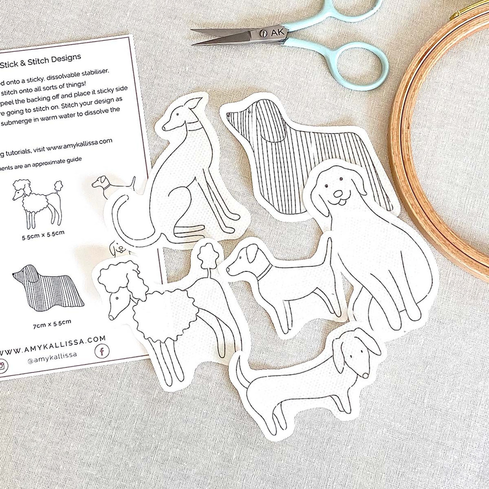 Stitch & Stick DOG Dissolvable Embroidery Pattern Woof Pack by Amy