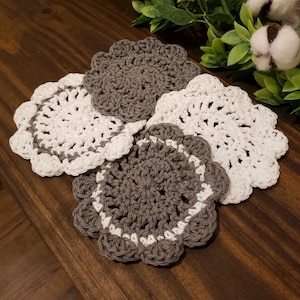 Set of Four Crochet Coasters, Farmhouse Coasters, Boho Coasters, Handmade Coasters, Macrame, Housewarming Gift