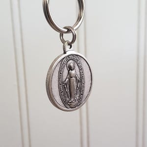 Beautiful Large Miraculous Medal Charm Keychain. Holy Mary Religious. Keyring. Catholic. Jesus.