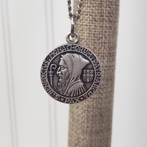 Beautiful French St. Benedict Medal Necklace. 30 in Stainless Steel Continuous Chain. Exorcism Prayer. Blessed. Catholic. Jesus.