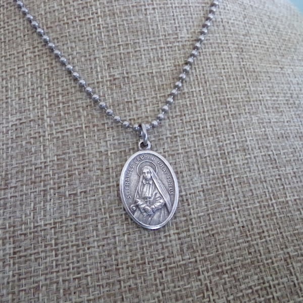 Beautiful Catholic St. Frances Mother Cabrini / Jesus Sacred Heart Medal Necklace. Religious. 27 inch Stainless Steel Ball chain.