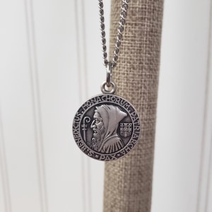 Beautiful French St. Benedict Medal Necklace. 30 in Stainless Steel Continuous Chain. Exorcism Prayer. Blessed. Catholic. Jesus.
