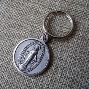 Beautiful Large Virgin Mary Miraculous Medal Charm Keychain. Holy Mary Religious. Keyring. Catholic. Jesus.