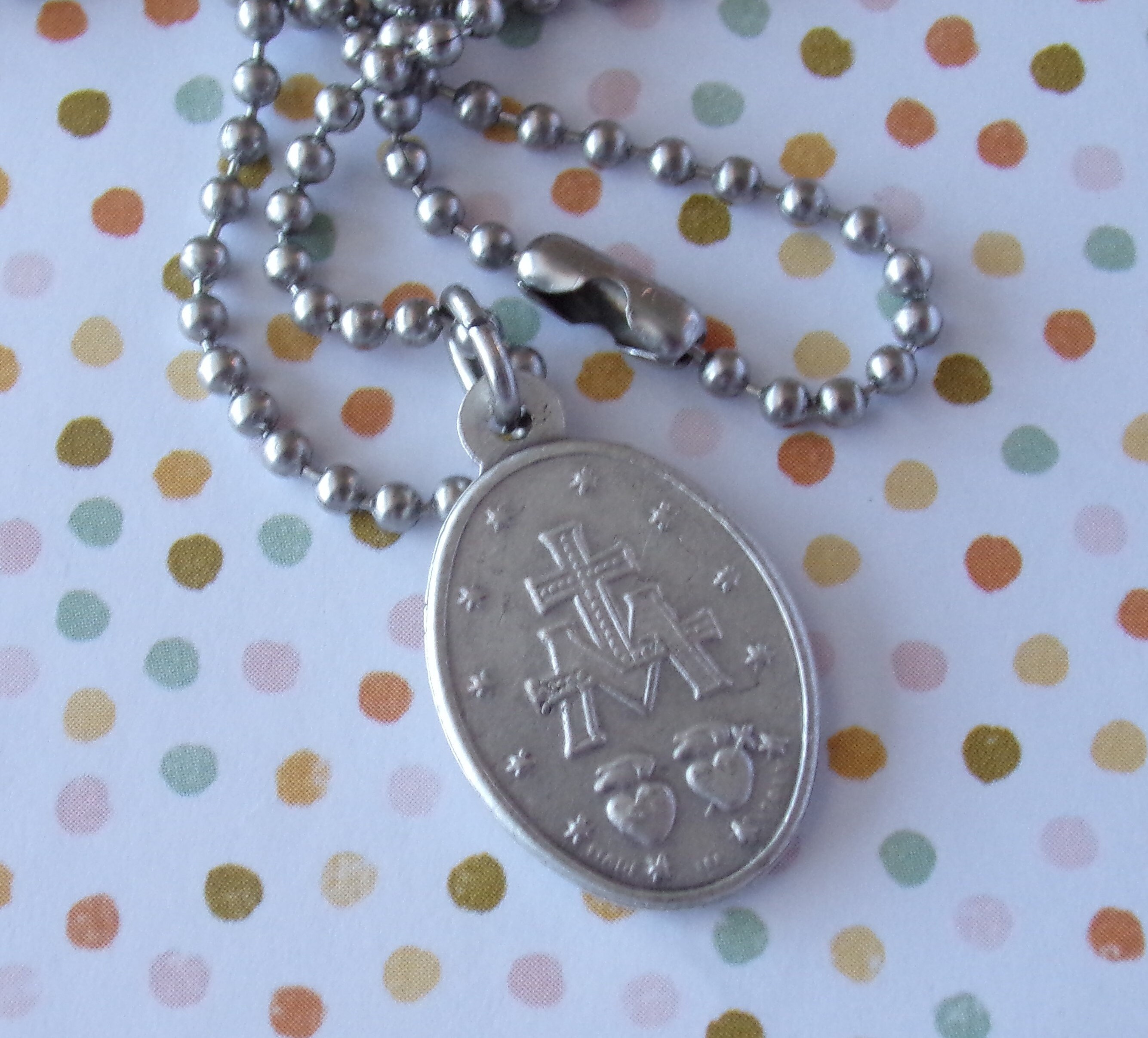 Beautiful Catholic Miraculous Medal Necklace. Our Lady of Grace. Religious. Holy Mary. 24 Inch