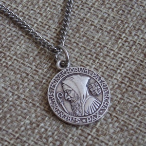 Beautiful French St. Benedict Medal Necklace. 30 in Stainless Steel Continuous Chain. Exorcism Prayer. Blessed. Catholic. Jesus.