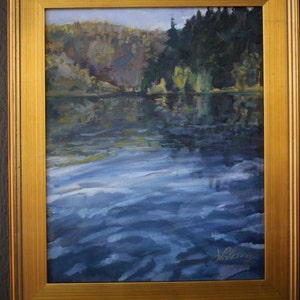 Lewiston Lake Original Handmade Oil Painting on Canvas Board by J.L. Long 16&quot;x20&quot; Impressionist serene lake Wall Decor &quot;NO Frame Included.&quot;