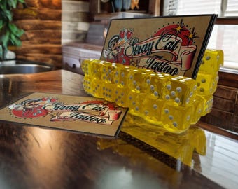 Rockabilly Translucent Yellow Acrylic Dice Tattoo Retro Business Card Holder