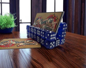 Rockabilly Translucent Dark Blue Acrylic Dice Tattoo Retro Business Card Holder