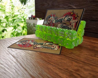 Rockabilly Translucent Lime Green Acrylic Dice Tattoo Retro Business Card Holder