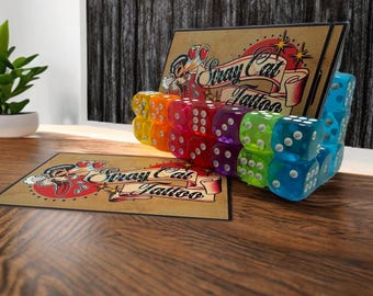 Rockabilly Translucent Rainbow Acrylic Dice Tattoo Retro Business Card Holder