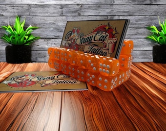 Rockabilly Translucent Orange Acrylic Dice Tattoo Retro Business Card Holder