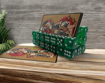 Rockabilly Translucent Dark Green Acrylic Dice Tattoo Retro Business Card Holder