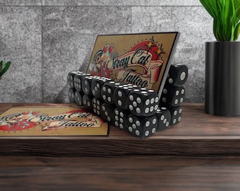 Rockabilly Black Acrylic Dice Tattoo Retro Business Card Holder