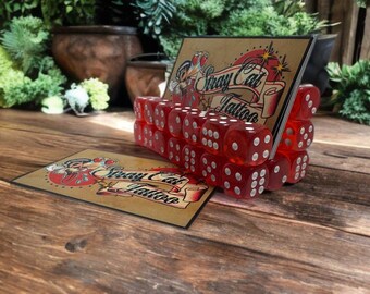 Rockabilly Red Acrylic Dice Tattoo Retro Business Card Holder