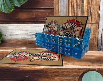 Rockabilly Translucent Light Blue Acrylic Dice Tattoo Retro Business Card Holder