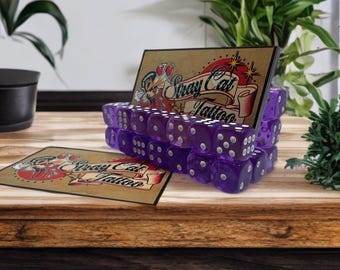 Rockabilly Translucent Purple Acrylic Dice Tattoo Retro Business Card Holder