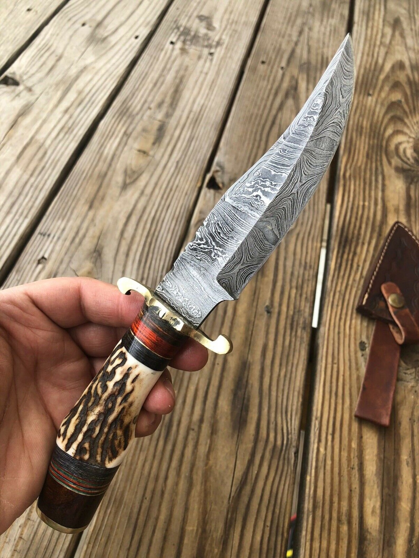 10Custom Hand Damascus Steel Hunting Knife w/ Etsy