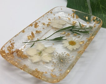 flower jewellery dish pressed flower glass trinket dish Resin trinket dish flower dish Ring Dish resin ring dish preserved flowers