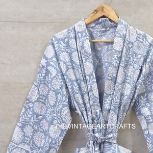 Cotton Kimono Robes Dressing Gown, Block Print Bridesmaid Robes, Summer Nightwear Cotton Kimono One Size Women Gift For Her