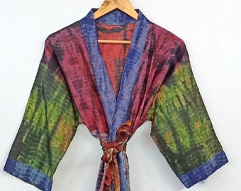 Kimono Roben, Tie Dye Kimono Kleid, Indische Seide Kimono Nacht Kimono, Bademantel, Morgenmantel, Japanischer Kimono, Hand Tie Dye Robe