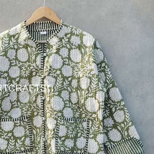 Wendejacke aus gesteppter Baumwolle mit Blockprint: Florale Partykleidung