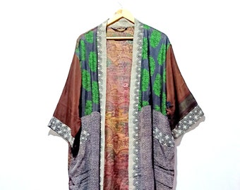Indische handgemachte Vintage Seide Kimono Robe Frauen Kleider Nachtwäsche Anzug
