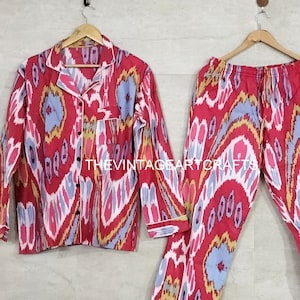 Hand Block Print Pajamas, Flower Pure Cotton PJ Set, Indian Cotton , Night Wear, Soft PJ Set, Women Night Suit, Bridesmaid Pj Set Gift