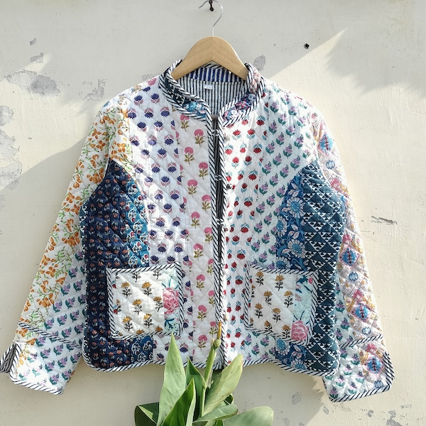Handmade Patchwork Quilted Cotton Jacket: Bohemian Reversible Coat