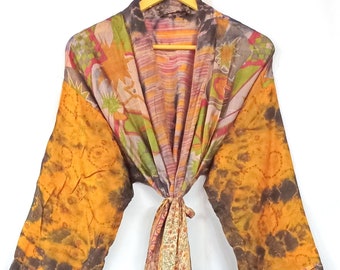 Boho vintege Seide Sari Tie Dye Kimono / Beach Cover Robe / Sommer Kimono / LongKimono