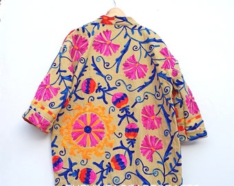 Suzani Embroidered Coat, Suzani Long Caftan, Suzani Coat, Suzani Textile, Suzani Fabrique, Boho Coat, Boho Style, Fashion Coat