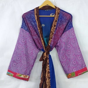 Vintage Silk Saree kimono Robe Long Beach wear Bridsmen Robes Silk Cover Up's Night Costume Delivery Gown 52 inch length