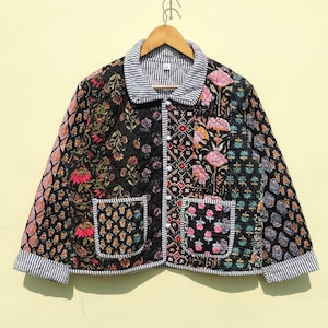 Patchwork Quilted Cotton Jacket: Bohemian Reversible Winter Coat
