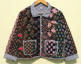 Giacca in cotone trapuntato patchwork: cappotto invernale reversibile boho
