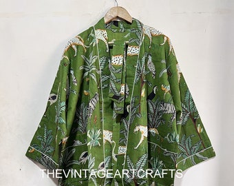Coton Peignoir kimono en coton à imprimé safari, robe de chambre de demoiselle d'honneur, peignoir en coton, peignoir de bain, peignoir de maternité, robe de chambre