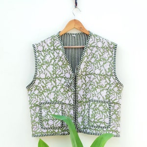 Cotton Quilted Vest: Vintage Style Floral Waistcoat