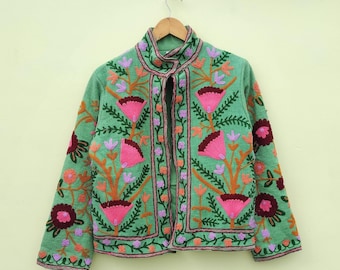Handmade Suzani Embroidery Jacket: Boho Quilted Women&#39;s Coat