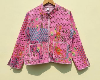 Handmade Cotton Patchwork Quilted Jacket: Boho Indian Coat