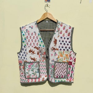 Patchwork Quilted Jacket , Handmade Jacket For Women, Boho Indian Vest ,Sleeveless Bohemian Winter Warm Jacket Cotton Waistcoat With Pocket