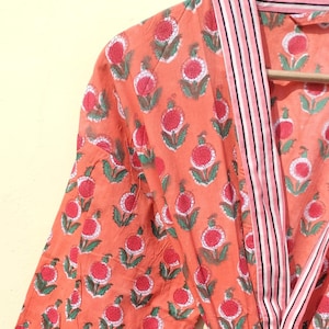 Bata kimono de algodón: bata india con estampado a mano