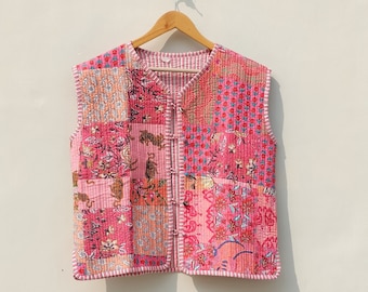 Handmade Cotton Patchwork Kantha Jacket: Bohemian Quilted Coat