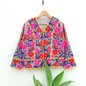 Handmade Suzani Embroidery Jacket, Winter Wear Jacket Coat, Womens Coat, Suzani Short Jacket, TNT Fabric Suzani Jacket, Robe, Gift For Her