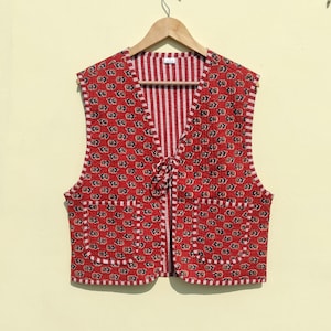 Handgemachte Baumwolle Steppweste: Indische Block Print Boho Jacke